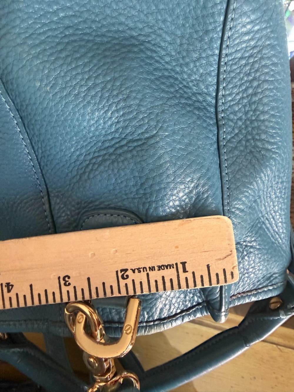 Tory Burch Blue Teal Pebbled Leather Shoulder Bag with Gold Logo - Picture 13 of 14